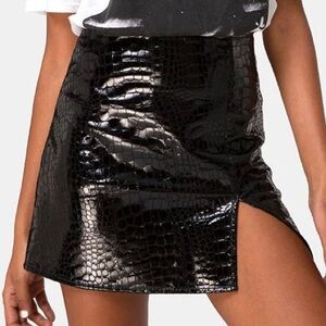 Motel Rocks Wren Mini Skirt In PU Crocodile Black